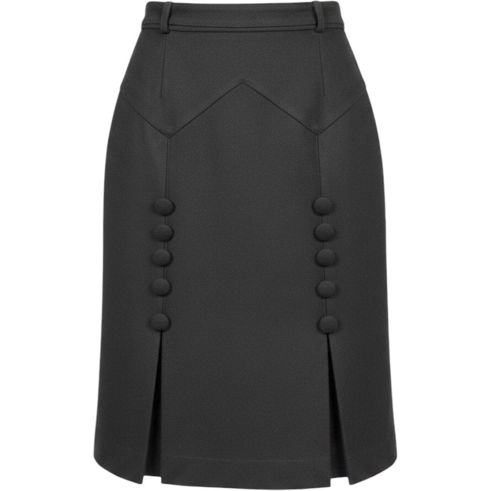 L'ecole Des Femmes Black Wool Cashmere Pencil Skirt Front Slits Belted Size M